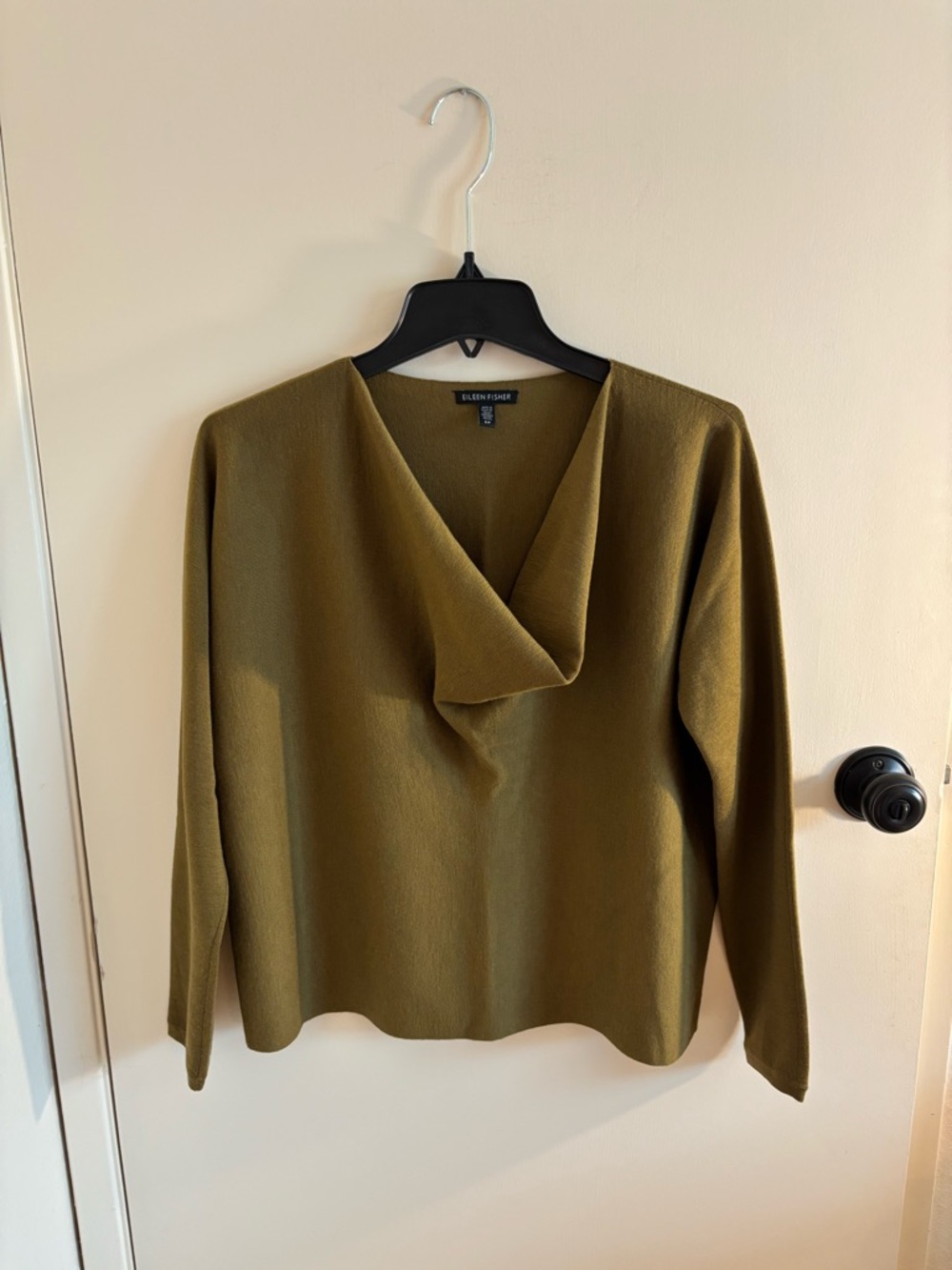 Eileen Fisher Moss Green Knit Cowl Neck Sweater